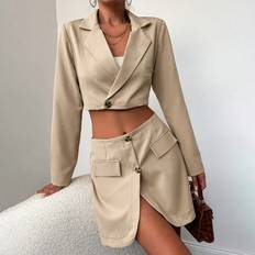 Beige - Women Suits Shein Women's Solid Color Suit Set