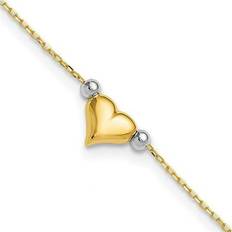 Gold Anklets Primal Gold Karat Two-tone Puffed Heart with Beads 10-inch Anklet