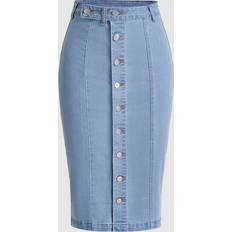 Modal - Women Skirts Shein Women's Button Front Denim Skirt