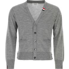 Men - Nylon Cardigans Thom Browne Grey Wool Blend Cardigan Grey