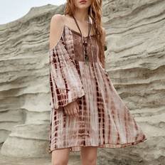 Bronze Kleider Shein Tie-dye Cutout Shoulder Bell Sleeve Dress