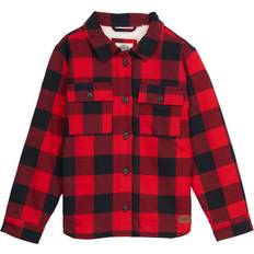 Black - Boys Shirts Outdoor Kids Sherpa-Lined Flannel Long-Sleeve Button-Down Shirt for Red/Black