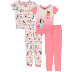 Children's Clothing Bluey Bluey Girls' 4-Piece Snug-Fit Cotton Pajamas Set, Loves Bingo