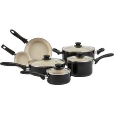 Amazon Basics Basics Ceramic Nonstick Pots Pans PFOA PTFE, Black/Cream Cookware Set with lid