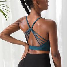 Turquoise - Women Bras Shein Cut Out Back Braided Detail Sports Bra