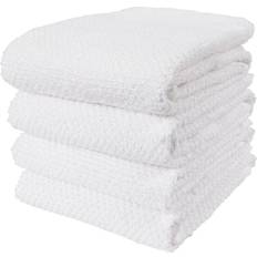 Kaf Home Set of 4 Deluxe Popcorn Terry Kitchen Towels White