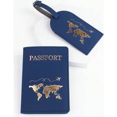 Blåa Adresslappar Shein 2pcs/set Pu Leather Travel Set With World Map Pattern Passport