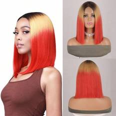 Shein 4*1U-Ppart Lace Front Wigs 12 Lnches Ombre Red Bob Wig For Straight Cosplay