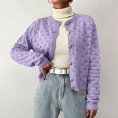 Purple Cardigans Shein Round Collar Button Front Cardigan