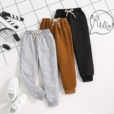 Multicoloured Trousers Shein 3pcs/Set Boys' Solid Color Sports Pants