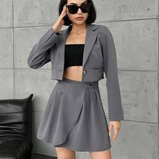 L - Women Suits Shein Women's Short Single-breasted Suit Jacket & Skirt Set