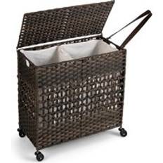 Costway 110L 2-Section Laundry Hamper-Brown