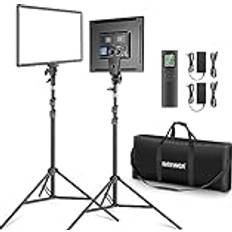 Neewer 18" LED Videolicht Panel Set, Streaming licht mit 2 STK 45W Dimmbar Zweifarbig, mit Fernbedienung & Lichtständer, 3200K-5600K Weiches Videoleuchte CRI 97 4800Lux für YouTube Kamera Fotografie