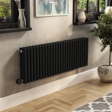 ElectrIQ Black Horizontal Column Radiator 1.2kW with Wifi Thermostat H400xW1190mm