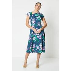 Midikleid - Türkis Kleider Coast Printed Asymmetric Neckline Fit And Flare Midi Dress Blue