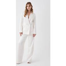 Suit Trousers - White Coast Pearlescent Premium Satin Straight Leg Trouser Ivory