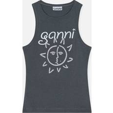Ganni Toppe Ganni Sun Graphic Ribbed Jersey Tank Top Grey