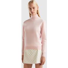 Dam - Polotröjor - Rosa United Colors of Benetton Pastel Pink Turtleneck In Pure Merino Wool, XL, Pastel Pink, Women