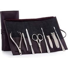 Nail Products GERMANIKURE 8pc Manicure & Pedicure Set in Dark Purple Leather Case Germany, FINOX Nail