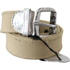 Beige Cotton Rustic Logo Buckle Belt