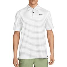 Black Polo Shirts Nike Men's Dri-FIT Tour Striped Polo, Medium, White/Black