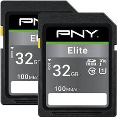 PNY 32GB Elite Class 10 U1 V10 SD Flash Memory Card 2 -Pack 100MB/s read Full HD UHS-I Full Size SD