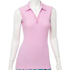 Beige - Women Polo Shirts EP NY Bora Bora Snakeskin Laser Trim Womens Sleeveless Golf Polo, 6072 PINK SANDS