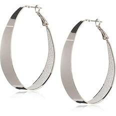 Guess Earrings Guess Oval Glitter Silver Hoop Earrings