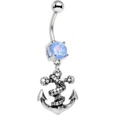 Blue Piercings Body Candy Steel Iridescent Light Blue Accent Pirate Skull Nautical Anchor Dangle Belly Ring