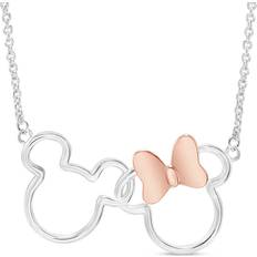 Disney Korut Disney and Minnie Mouse Jewelry for Women, Two Tone Interlocking and Minnie Pendant Necklace; Silver Plated, 18"