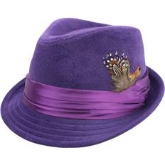 Purple Hats Purple Wool Felt Fedora Hat with Feather Trim