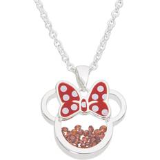 Disney Women Necklaces Disney Minnie Mouse Womens Silver Plated Birthstone Shaker Necklace 2'' January garnet red January garnet red