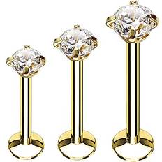 Unisex Earrings BodyJ4You BodyJ4You 3PC Labret Stud Tragus Earring Set 16G Goldtone Steel Crystal Helix Lip Monroe Cartilage