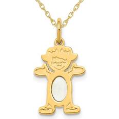 Children - Gold Charms & Pendants 1/4 carat Ctw Natural Opal Child Girl Charm Pendant Necklace in 14K Yellow Gold with Chain