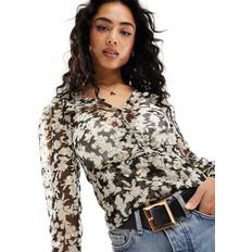 Florals Blouses Mango Semi-transparent floral-print blouse black Women Black