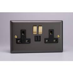 Varilight XY5U2SVB.SL Vogue Slate 2 Gang 13A Single Pole Switched USB Socket