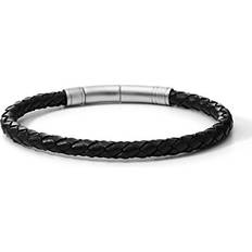 Fossil Men Jewelry Fossil Men's Leather Braided Bracelet, Color: Black/Silver Model: JF00510797