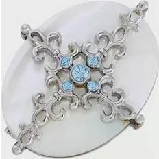 Women Brooches 2028 2028 Silver-Tone Aqua and Imitation Pearl Cross Brooch White White