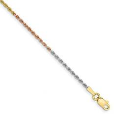 Anklets Finest Gold 14K Tri-Color in. 1.5 mm Diamond-Cut Rope Chain Anklet