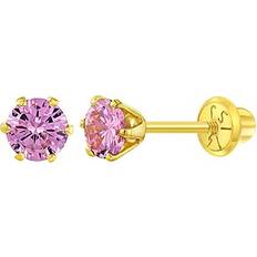 Children - Gold Earrings In Season Jewelry Radiant Prong Simulated Tourmaline Toddler Earrings Safety Screw Back 14k Gold