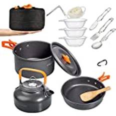 Vattenkokare porslin Overmont OVERMONT Camping köksredskap set utomhus porslin set kastrull set grillporslin picknickkruka med kaffekanna tekanna aluminium