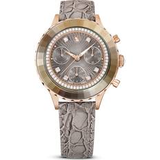 Swarovski Wrist Watches Swarovski Octea Chrono watch, Swiss Made, Leather strap, Grey, Rose gold-tone finish