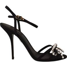 Viscose Slippers & Sandals Dolce & Gabbana Black Crystals Ankle Strap Heels Sandals Shoes EU41/US10.5