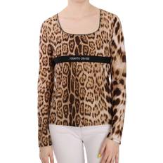 Polyamide Blouses Roberto Cavalli Round Neck Leopard Women Top Women's Blouse