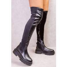 Black High Boots Where's That From Womens Elena Chunky Over Knee Strech Boot Black