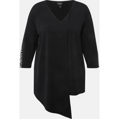 Wool Blouses Ulla Popken Asymmetric 3/4 Sleeve V-Neck Blouse black