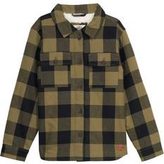 Black Shirts Children's Clothing Outdoor Kids Sherpa-Lined Flannel Long-Sleeve Button-Down Shirt for Olive/Black