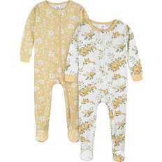 Girls - Yellow Night Garments Gerber Gerber Baby Girl's 2-Pack Footed Pajamas, Rose Garden Yellow, Months