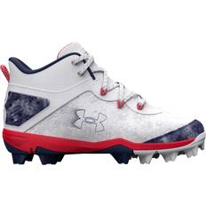 White Baseball Shoes Children's Shoes Under Armour Junior Harper 8 Mid RM - White/Metallic Silver