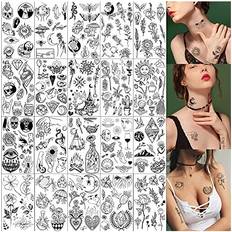 Cosmetics 20 Sheets Black Tiny Temporary Tattoo, Hands Face Tattoo Sticker for Men Women, Flower Space Moon Snake Designs Body Art on Arm Neck Shoulder Clavicle Waterproof